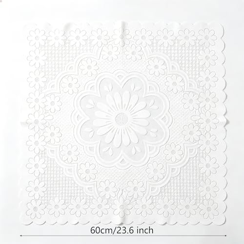 Lace Tablecloth Set of 2 - Floral Embroidery, 60x60cm White