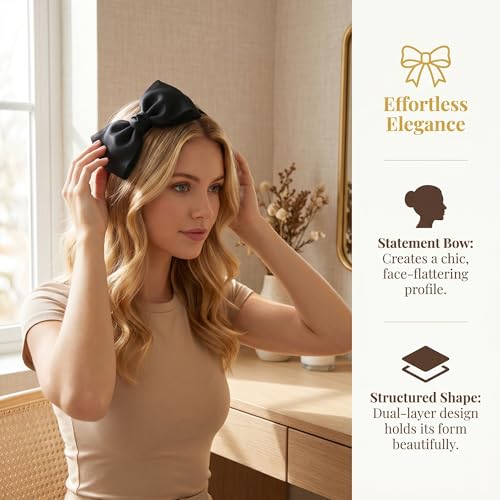Women’s Black Chiffon Bow Headband, Elegant Hair Accessory for Styles