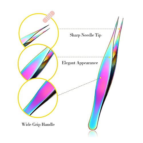 Honoson Rainbow Color Precision Tweezers for Ingrown Hair Removal, 6 Pack