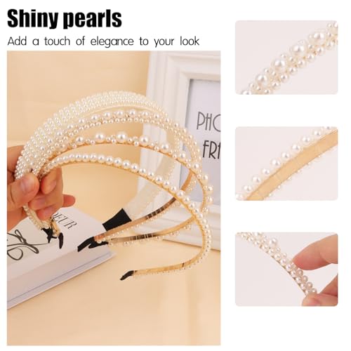 YISSION Simple Style Pearl Headbands 4pcs Beaded Hair Accessories for Women Girls
