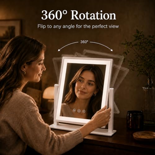DECADENCE 14.1 Inch LED Vanity Makeup Mirror with Lights for Women and Mom, 10X/5X Detachable Magnifiers, 3 Color Modes, Dimmable Touch Control, 360 Degree Rotation, Tabletop Cosmetic Mirror