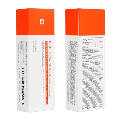TOSOWOONG Rice Glow Sunscreen SPF 50+ - Hydrating Korean Skincare, 1.69 fl oz