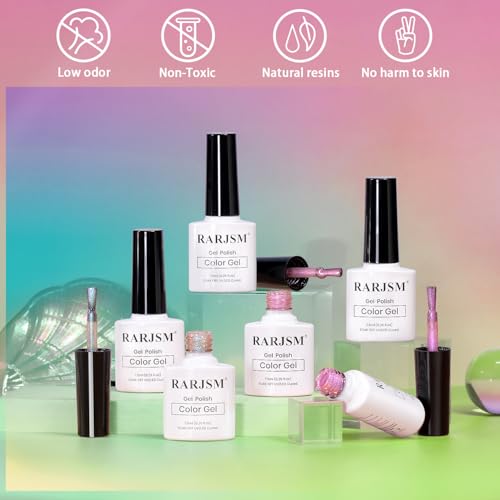RARJSM Holographic Cat Eye Gel Nail Polish Set - 6 Colors