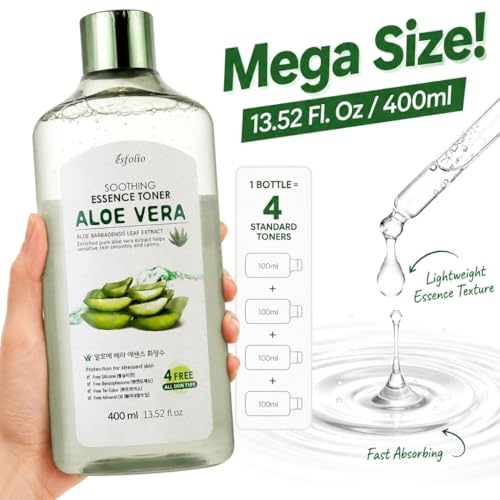 esfolio Aloe Vera Soothing Essence Toner - Hydrating Facial Toner 13.52 Fl Oz