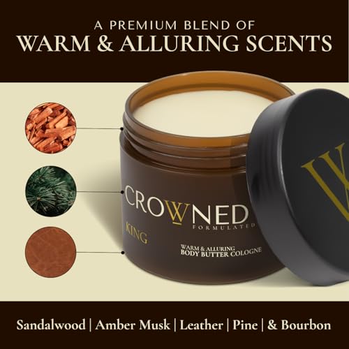 Crowned Skin King Body Butter Cologne and Body Oil Cologne Bundle | As Seen On Shark Tank | Skin Care Set with Warm Sandalwood & Leather Scent | Natural Shea & Mango Butter | All-Day Fragrance
