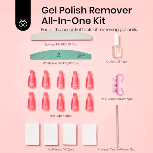 Beetles Gel Polish Remover Kit with 450 Lint Free Wipes & Nail Tools