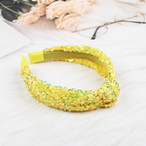 Yellow Glitter Knotted Headband for Women & Girls - Large Summer Hair Accessory (1 Pack)