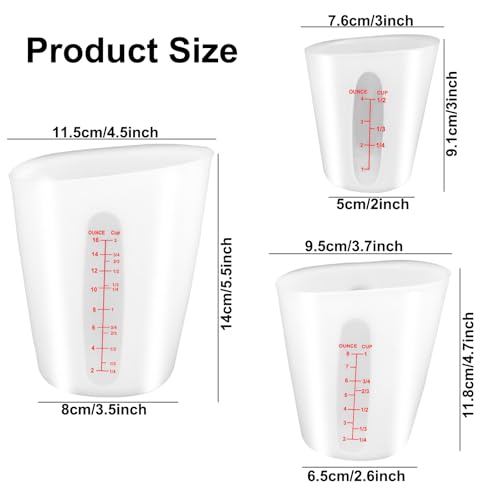 Silicone Measuring Cups Set with Spatulas - 3 Large Sizes