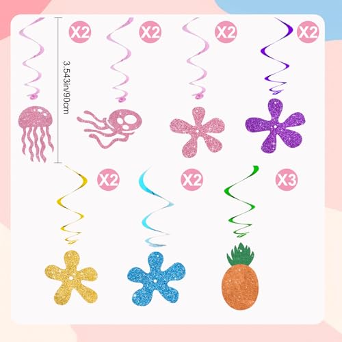 BEISHIDA 15Pcs Ocean Theme Hanging Decorations - Pre-Strung Jellyfish & Coral Flowers for Parties