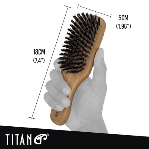 Titan Double-Sided Hair Brush for Men - Model #7747, Natural Boar Bristles & Wooden Handle
