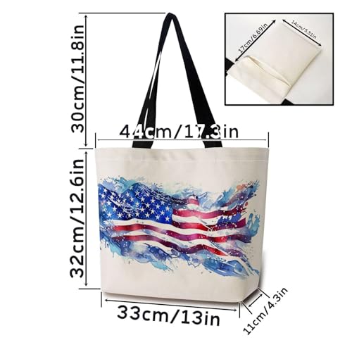 USA Flag Reusable Tote Bag - Lightweight Grocery Shoulder Handbag