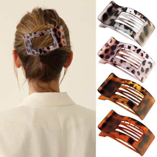Velscrun Bright Leopard Flat Hair Clips for Women & Girls, Strong Hold Large Claw
