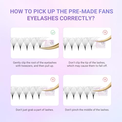 NAGARAKU 10D-0.07-D Curl Premade Eyelash Fans 9-14mm Mix, Sharp Narrow Stem, Matte Black