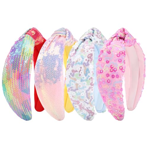 Fishdown Rainbow Sequin Knotted Headbands 4pcs Multicolor E for Girls & Women