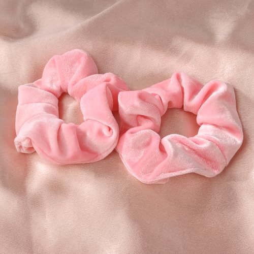 Semato Velvet Light Pink Scrunchies - 2 Pack Hair Ties for Women