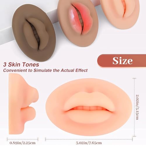 Lyuxzad 9Pcs Beige 5D Silicone Fake Lips for Makeup Practice, Semi-Permanent Tattoo Training