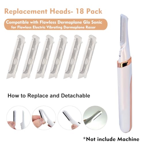 18 Pack Replacement Head for Finishing Touch Flawless Dermaplane Glo Sonic Facial Exfoliation Lighted, Dermaplane Refill Blades for Flawless Vibrating Dermaplane Razor,Safety Micro-guards for Skin
