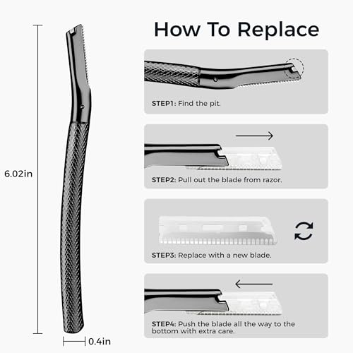 ZOMCHI Eyebrow Razor for Women & Men, Precision Cover, Black | Includes 6 replacement blades, reusable metal handle, precise trimming, easy cleaning, compact for travel