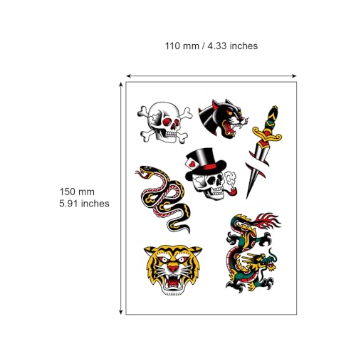 Anchor Skull Swallow Temporary Tattoos - Set of 4, Waterproof