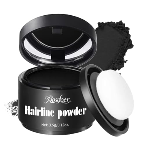 Bosdoer Black Hairline Powder for Bald Spots & Thinning Edges, Waterproof & Transfer-Resistant, Natural Matte Finish