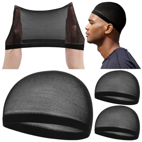 Ramede 3-Pack Black Stretchy Wave Caps for Men & Women