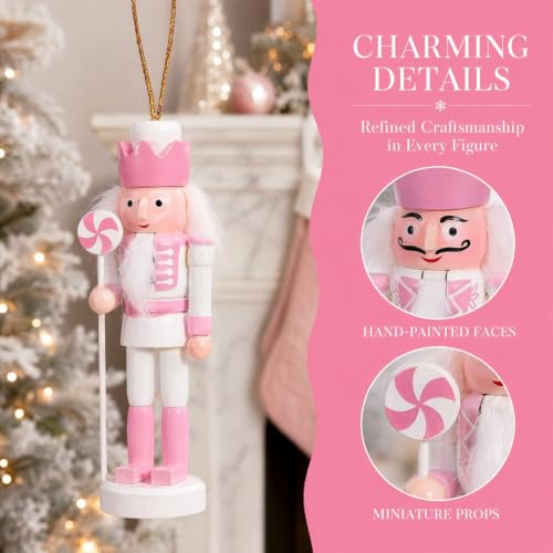 IMIKEYA 5-Pack Pink Wooden Nutcracker Ornaments for Christmas
