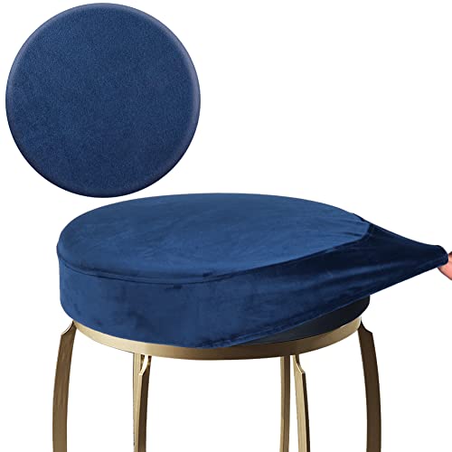 SINOSSO Velvet Bar Stool Cover - Washable Stretchy Dustproof (15.5-18" Diameter, Navy)