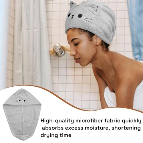 2 Pack Cat Microfiber Hair Towel Wrap - Super Absorbent Hair Turban