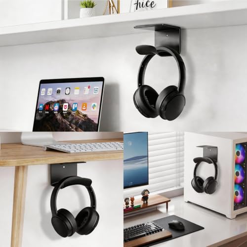 Aluminum Headphone Holder with Adhesive Mount - Space Saving Stand for Gaming & Office