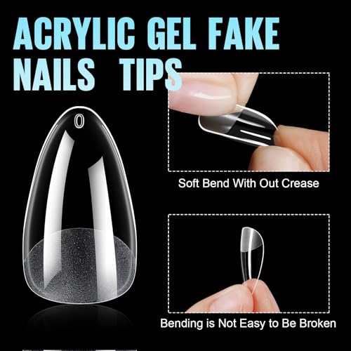TOMICCA Medium Almond Nail Tips - 192 Pcs Acrylic Gel Tips