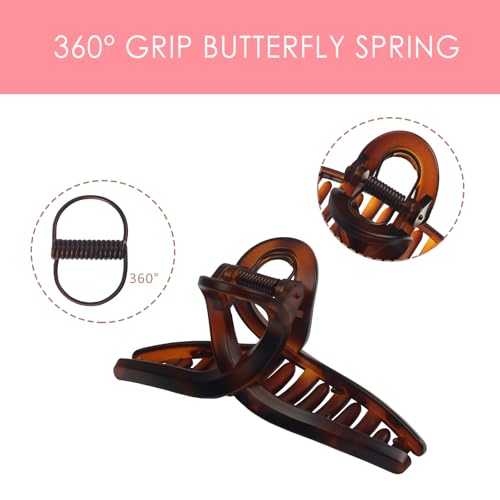 RosyReeds 4.3" Large Claw Clips for Hair, 2-Pack Matte Black & Tortoise