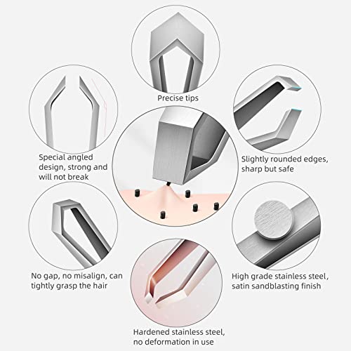 Ausomtek Stainless Steel Beard Tweezers with 5mm Tip - Precision Hair Removal Tool in Cyan Case