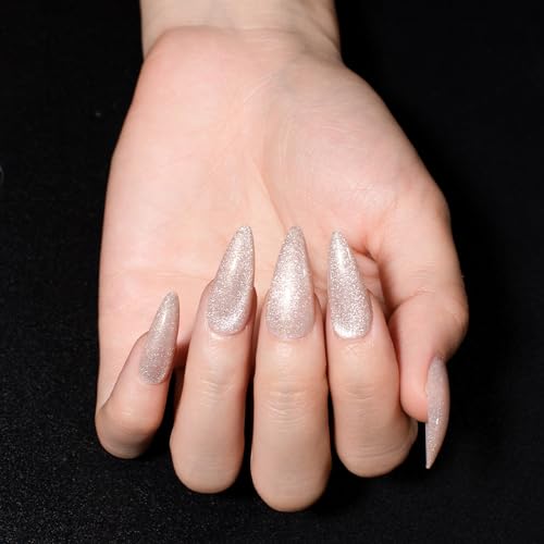 KKUUOO A030 Long Stiletto Press on Nails - 4 Pack Velvet & Gradient Designs, Reusable Acrylic Fake Nails