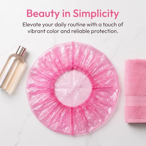 Pink Disposable Shower Caps - 200 Pack Heavy Duty Waterproof for Long Hair