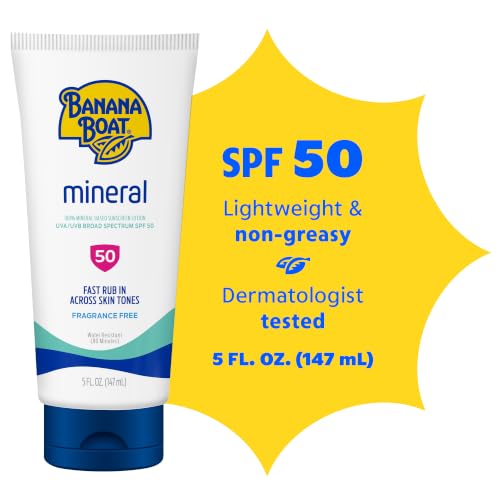 Banana Boat Sensitive Mineral Sunscreen SPF 50, 5 Fl Oz - Non-Greasy, Water-Resistant Protection