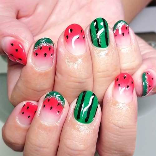 Watermelon Press On Nails - Short Square Acrylic Nail Art Set