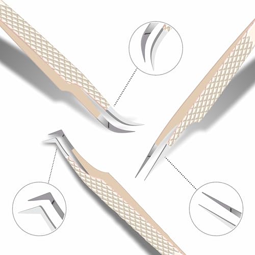 Professional Fiber Tip Lash Tweezers - Set of 3 for Eyelash Extensions