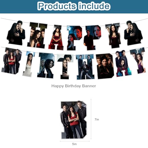 The Vampire Diaries Birthday Party Supplies Set - Banner, Cake Topper, Balloons & Cupcake Toppers