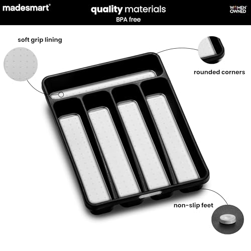 madesmart Classic Compact 5-Compartment Cutlery Tray - Carbon