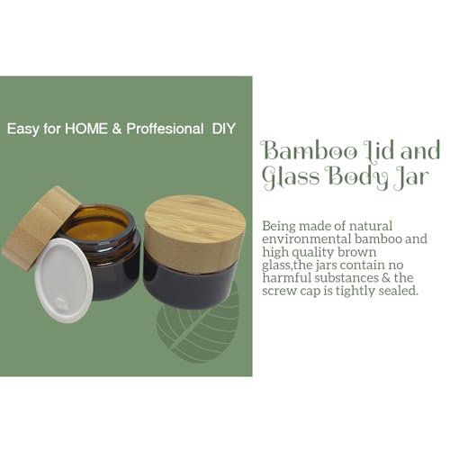 15g Frosted Glass Cosmetic Jar with Bamboo Lid - 4 Pack
