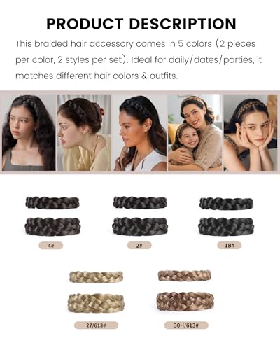 NAISIER Braided Hair Headband Set 30H/613 - 2 Pcs Chunky Wide Bands