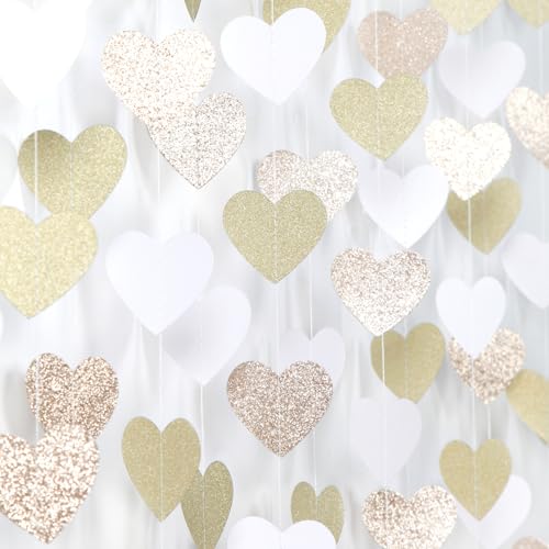 White Gold Champagne Heart Garland - 52ft Bachelorette Party Decor