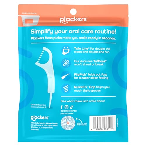 Plackers Twin Line Dental Floss Picks, 150 Count (Pack of 4) - Cool Mint