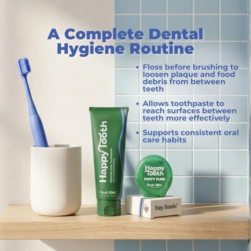 Happy Tooth Expanding Dental Floss with Hydroxyapatite & Mint Flavor - 3 Pack
