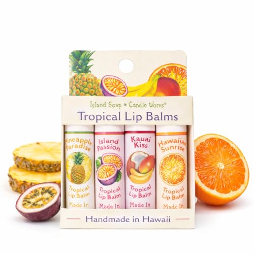 Island Soap & Candle Works Tropical Lip Balm Stick Sample Pack – 4 Assorted Flavors, Handcrafted in Hawaii