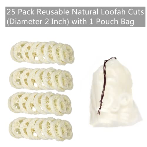 2 Inch Natural Loofah Slices - Pack of 25 Reusable Exfoliating Sponges for Skin & DIY Soap Making