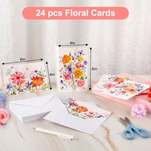 Quera 24 Pack Floral Blank Greeting Cards with Envelopes - 4"x 6"