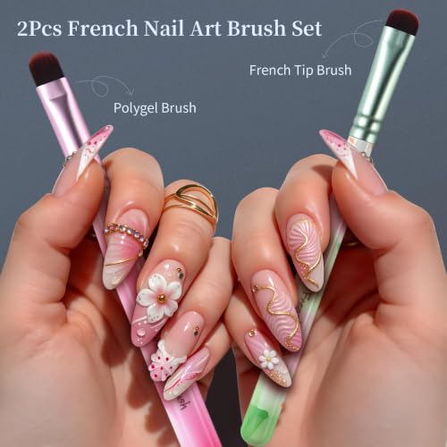 GSWOI 2-Piece Nail Brush Set for Polygel, Builder Gel and French Tips