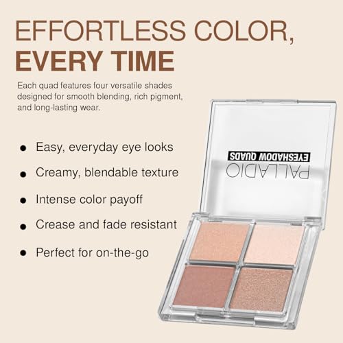 Palladio Ballerina Eyeshadow Quad - Talc-Free, Blendable Matte & Shimmer