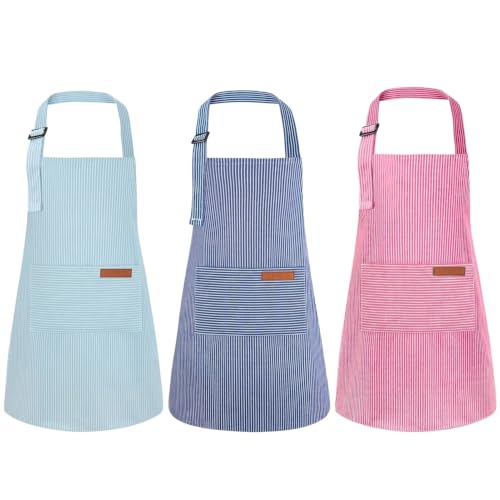 Adjustable Kids Cooking Apron Set - 3 Pack with Pockets